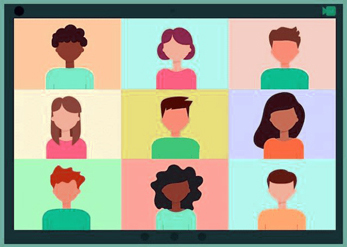 英語を練習するためにオンラインでレッスンを受ける生徒たち。